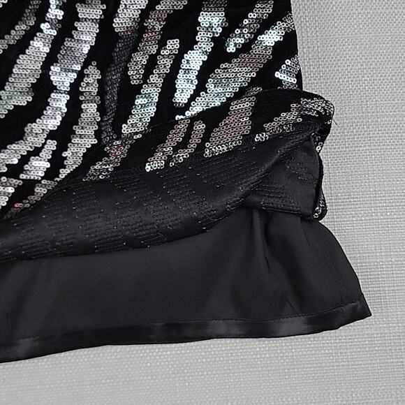 Milly Minis Animal Print Zebra Stripes Silver Sequins Black Velvet Mini Skirt 8 - Picture 6 of 13
